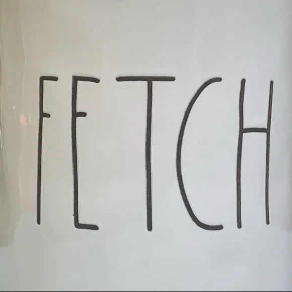 Rae Dunn FETCH Canister Dog Treat Jar White Black Letters Dimples NWT 2017 OG - Picture 3 of 16